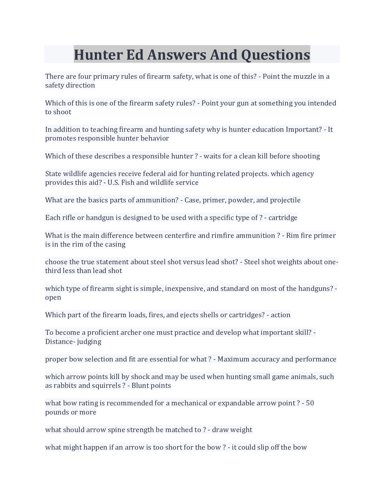 Hunter Ed Answers And Questions And Answers 100 Correct Browsegrades